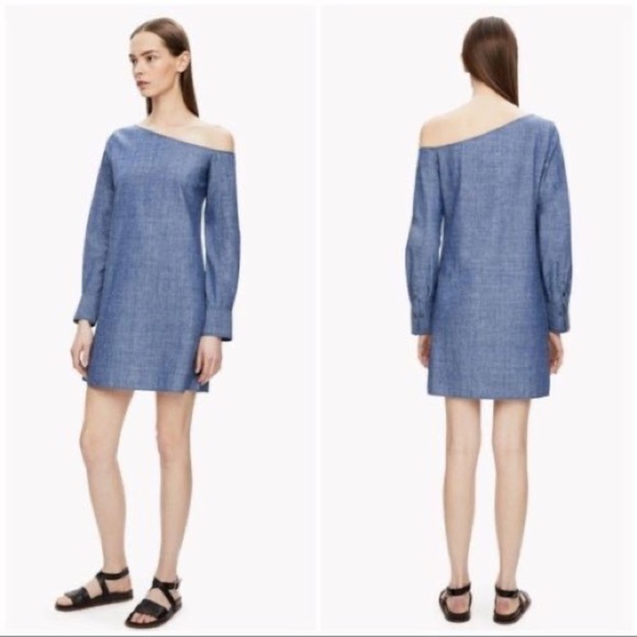 Theory Ulrika B Chambray Denim One Shoulder Dress Size 00 - Picture 2 of 10